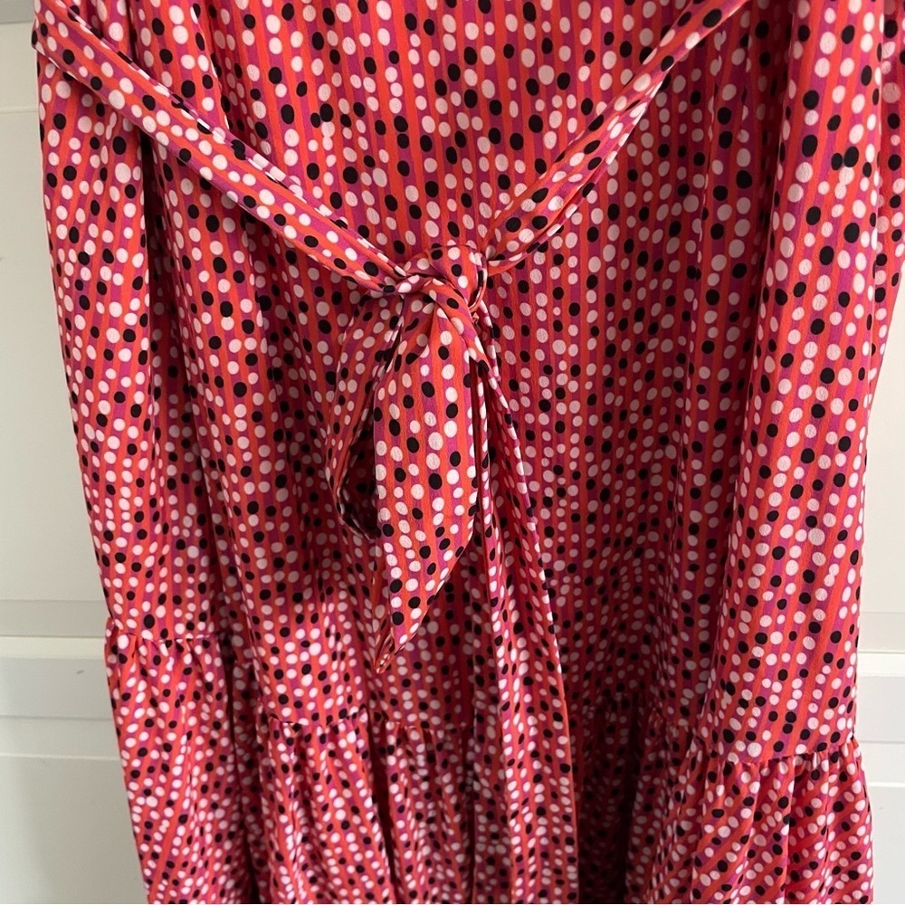 Hutch x Anthropologie Orange Dots Stripes Flutter Wrap Midi Dress 20719 - Picture 7 of 14